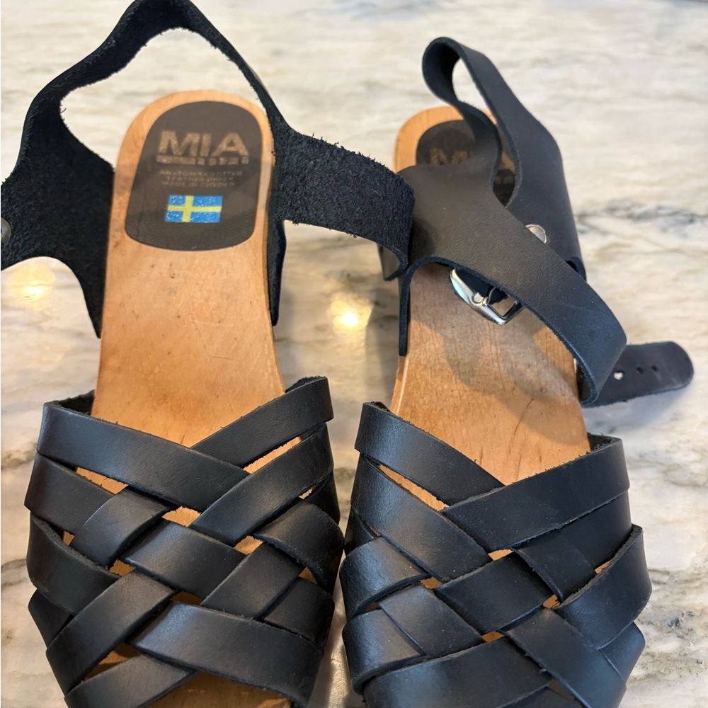 MIA Black Leather Mules